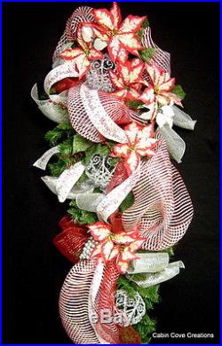 HUGE Teardrop Christmas Swag Holiday Wreath 66 inches long red white silver L@@K