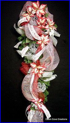 HUGE Teardrop Christmas Swag Holiday Wreath 66 inches long red white silver L@@K