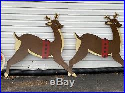 HUGE VTG 4-PC Mid-Century Outdoor 2-Sided Plywood Yard Santa, Sleigh & Reindeer