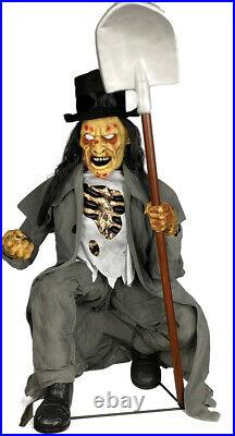 Halloween Animated Speaking Life Size Crouching Grave Digger Light Up Eyes