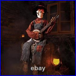 Halloween Animatronics Banjo Skeletons Decorations, Animated Guitar Skull