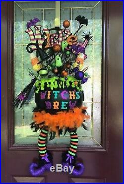 Halloween Caldron Lights Up Wreath Arrangement Raz Witch Legs Candy Corn Ghost