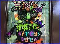 Halloween Caldron Lights Up Wreath Arrangement Raz Witch Legs Candy Corn Ghost