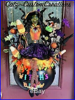 Halloween Caldron Wreath Arrangement Raz Witch Doll Legs Candy Corn Lollipop