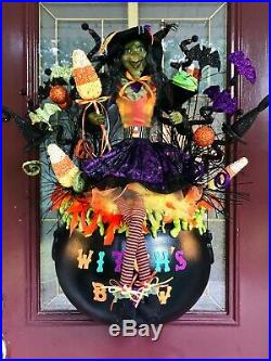 Halloween Caldron Wreath Arrangement Raz Witch Doll Legs Candy Corn Lollipop