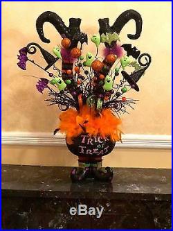Halloween Centerpiece Not Wreath Cauldron Witch Legs Feather Floral Decor Raz