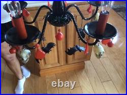 Halloween Chandelier Black, Orange, crystals, spiders, Bats, Prop, Skulls, Light