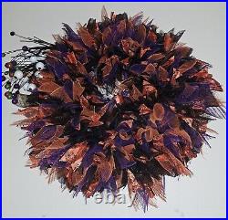 Halloween Deco Mesh Wreath Purple And Orange Huge