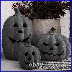 Halloween Decor Black Handmade Terracotta Jack O Lantern Pumpkin 10H Spooky