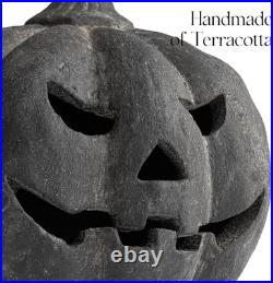 Halloween Decor Black Handmade Terracotta Jack O Lantern Pumpkin 10H Spooky Halloween Decor Black Handmade Terracotta Jack O Lantern Pumpkin 10H Spooky