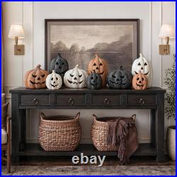 Halloween Decor Black Handmade Terracotta Jack O Lantern Pumpkin 10H Spooky Halloween Decor Black Handmade Terracotta Jack O Lantern Pumpkin 10H Spooky