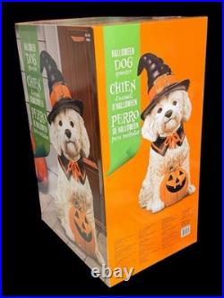 Halloween Dog Greeter Statue 26.5 Witch Hat Puppy with Pumpkin NEW Halloween Dog Greeter Statue 26.5 Witch Hat Puppy with Pumpkin NEW