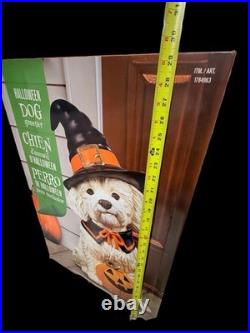 Halloween Dog Greeter Statue 26.5 Witch Hat Puppy with Pumpkin NEW