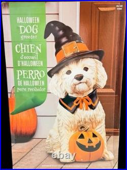 Halloween Dog Greeter Statue 26.5 Witch Hat Puppy with Pumpkin NEW Halloween Dog Greeter Statue 26.5 Witch Hat Puppy with Pumpkin NEW