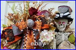 Halloween Fall Wreath Skeleton Designer Skeleton Face Ribbon Glitz and Glam