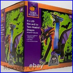 Halloween Gemmy 9 ft Animated Projection Fire & Ice 2 Headed Dragon Inflatable
