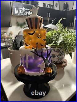 Halloween Ghost Cake Black Pedestal Haunted House Orange & Purple Decor TikTok