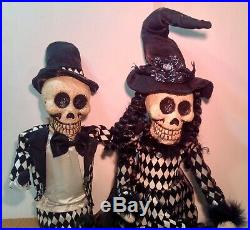 Halloween Gothic Skeleton Dolls Shelf Sitters Paper Mache & Fabric Creepy Couple