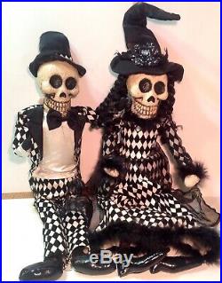 Halloween Gothic Skeleton Dolls Shelf Sitters Paper Mache & Fabric Creepy Couple