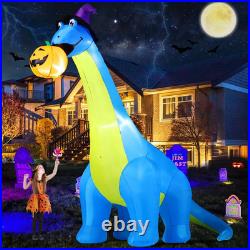 Halloween Inflatables Outdoor Decorations 10 FT Tall Dinosaurs Eating Pumpkin Bl