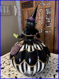 Halloween Kind Old Witch Mackenzie Childs Style Black White Pumpkin Striped 16