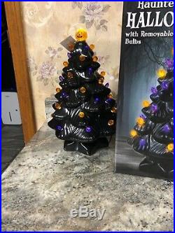 Halloween Lighted Black Ceramic Tree AC Adaptor New In Box 14 Tall Mr Christmas