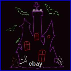 Halloween Outdoor Decorations Animated Haunted House 8ft Large Rope Light Art