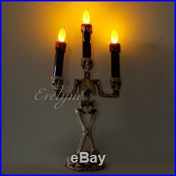 Halloween Skull Skeletal Stand Triple LED Candle Light Decoration Party Lamp