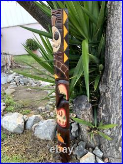 Halloween Tiki Wood Mask Vampire Fangs Tropical Bar Patio Decor 5′ ft x 6-7 in