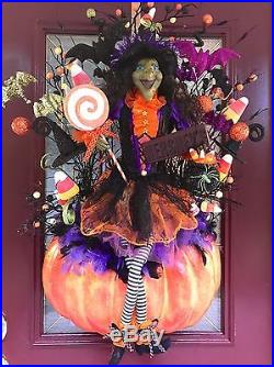Halloween Wreath Arrangement Pumpkin Witch Hat Candy Corn Floral Picks Decor