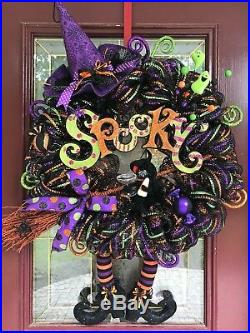 Halloween Wreath Arrangement Raz Witch Legs Hat Candy Corn Annalee Cat Ghost Bow