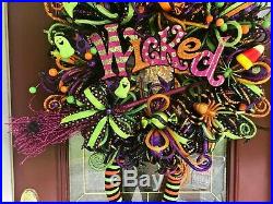 Halloween Wreath Arrangement Raz Witch Legs Hat Candy Corn Ghost Bow Deco Mesh