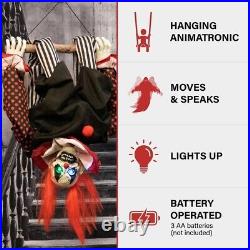 Halloween animatronic Upside Down Swinging Creepy Circus Clown LED prop