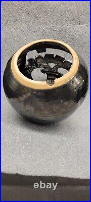 Halloween pottery jack o lantern black glaze made by annapolis pottery # 3555
