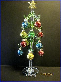 Hand Blown Glass Christmas Tree with removable Ornaments by Ganz 12 tall EX2935
