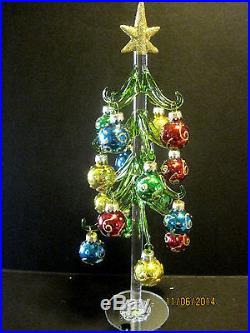 Hand Blown Glass Christmas Tree with removable Ornaments by Ganz 12 tall EX2935