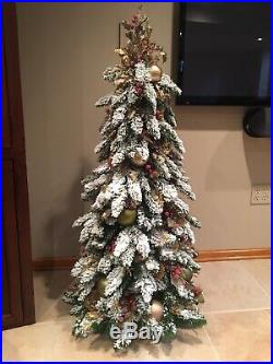 Hand Decorated Artificial Pre Lit Frosted/Flocked Christmas Tree. 4 1/2 Ft Tall