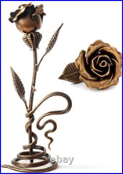 Hand-Forged Bronze Metal Rose with Stand 8th or 19th for Her, Wife, Husband or