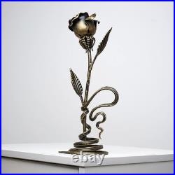 Hand-Forged Bronze Metal Rose with Stand 8th or 19th for Her, Wife, Husband or