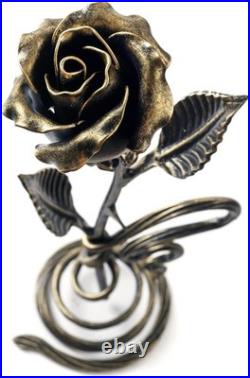 Hand-Forged Bronze Metal Rose with Stand 8th or 19th for Her, Wife, Husband or