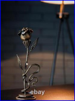Hand-Forged Bronze Metal Rose with Stand 8th or 19th for Her, Wife, Husband or