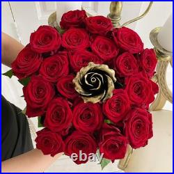 Hand-Forged Bronze Metal Rose with Stand 8th or 19th for Her, Wife, Husband or
