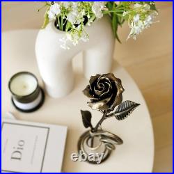 Hand-Forged Bronze Metal Rose with Stand 8th or 19th for Her, Wife, Husband or