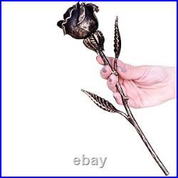 Hand-Forged Bronze Metal Rose with Stand 8th or 19th for Her, Wife, Husband or