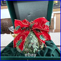 Hand Painted Clear Glass Holly Ball Christmas Bauble Red Bow 2003 Hand Painted Clear Glass Holly Ball Christmas Bauble Red Bow 2003