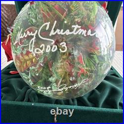 Hand Painted Clear Glass Holly Ball Christmas Bauble Red Bow 2003