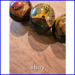 Hand-Painted Russian Wooden Eggs Signed Easter Russian Orthodox 3 LG Eggs