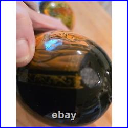 Hand-Painted Russian Wooden Eggs Signed Easter Russian Orthodox 3 LG Eggs
