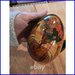 Hand-Painted Russian Wooden Eggs Signed Easter Russian Orthodox 3 LG Eggs