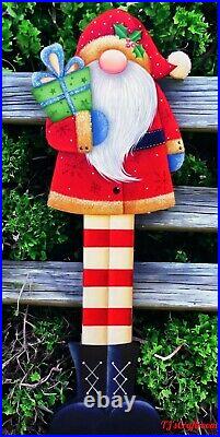 Hand Painted wooden Self Standing Santa Gnome, Christmas Gnome Porch Greeter